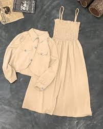 KAAJ BUTTON COATI WIT GAZZER ROMPER FROCK 2PCS