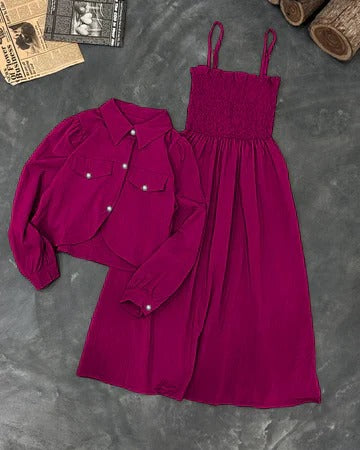 KAAJ BUTTON COATI WIT GAZZER ROMPER FROCK 2PCS