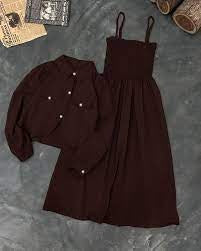 KAAJ BUTTON COATI WIT GAZZER ROMPER FROCK 2PCS